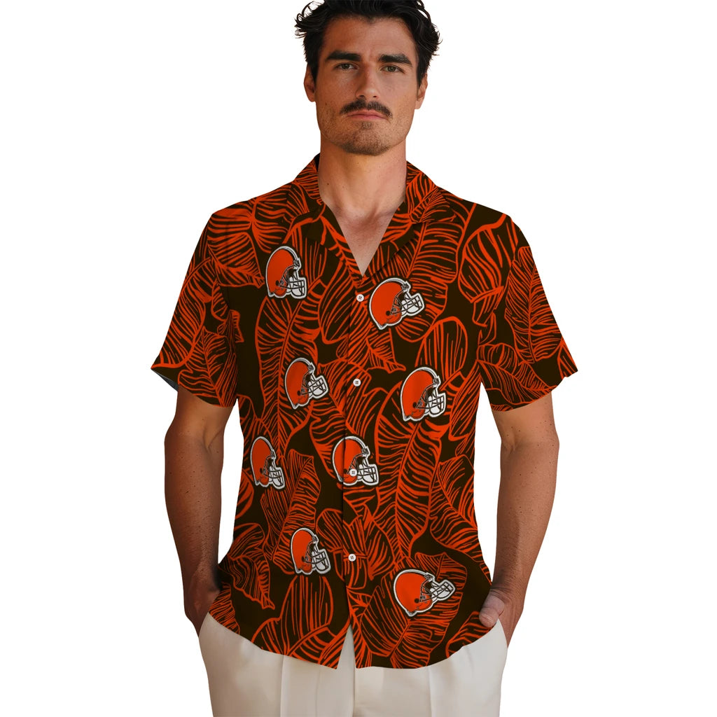 Cleveland Browns Hawaiian Shirt - Leaf Outline | Moonbestprint