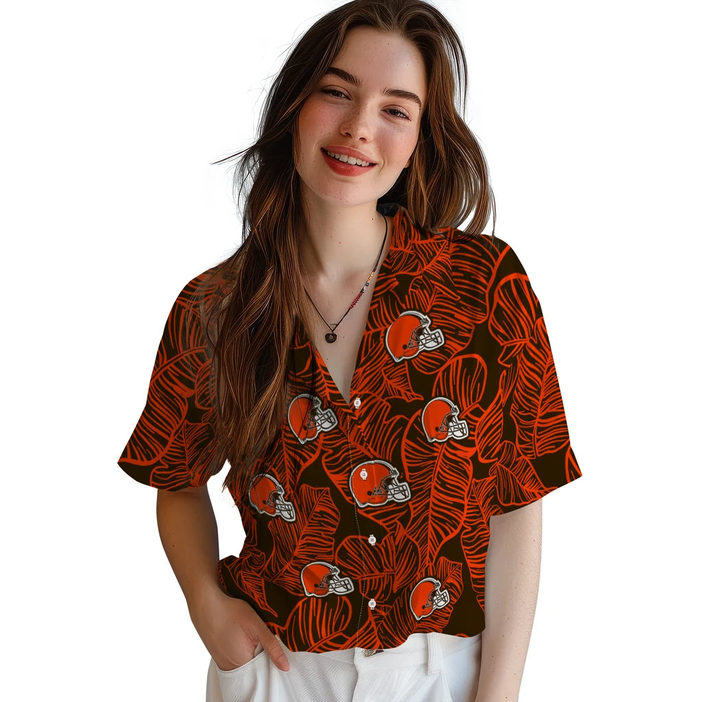 Cleveland Browns Hawaiian Shirt - Leaf Outline | Moonbestprint