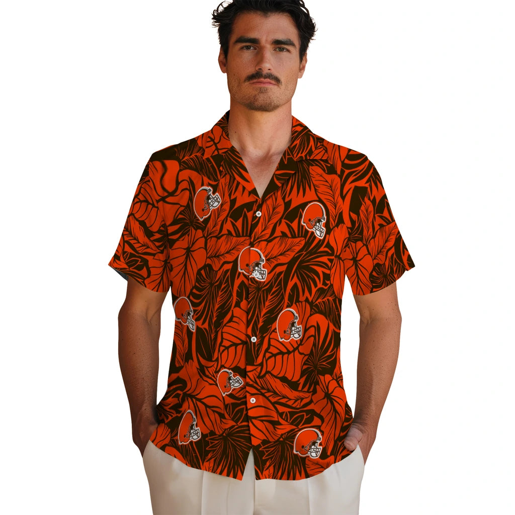 Cleveland Browns Hawaiian Shirt - Monstera Layer | Moonbestprint