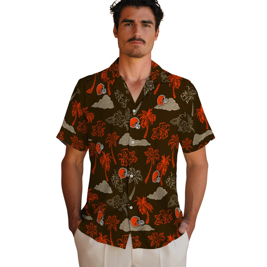 Cleveland Browns Hawaiian Shirt - Palm And Clouds | Moonbestprint