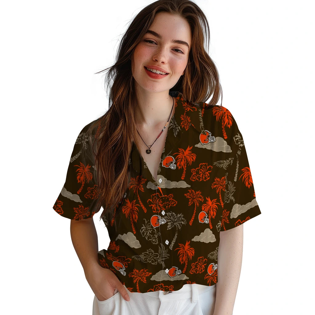 Cleveland Browns Hawaiian Shirt - Palm And Clouds | Moonbestprint
