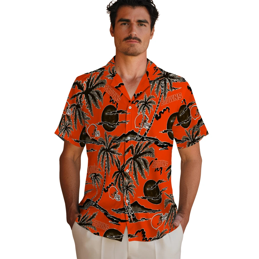 Cleveland Browns Hawaiian Shirt - Palm Sunset | Moonbestprint