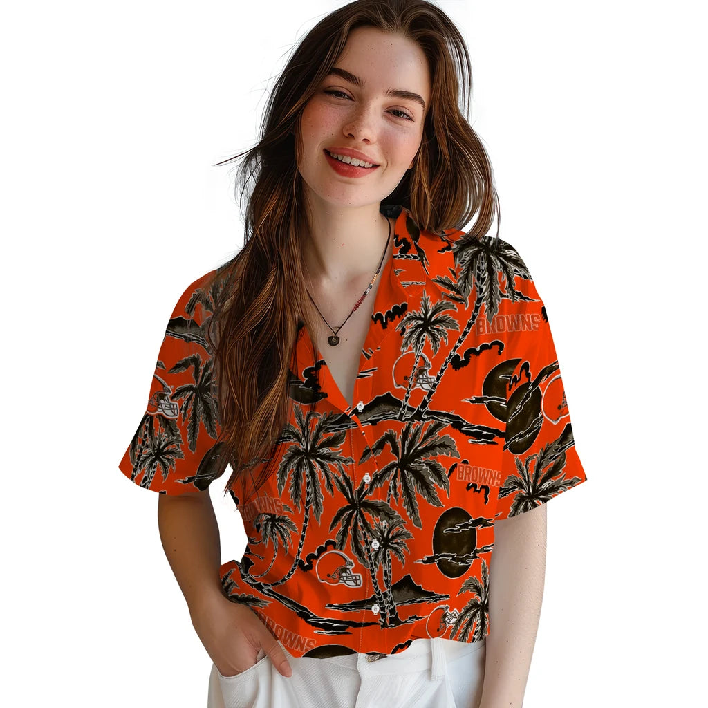Cleveland Browns Hawaiian Shirt - Palm Sunset | Moonbestprint
