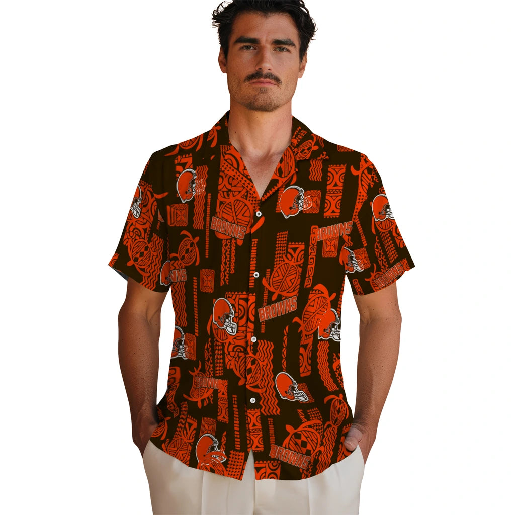 Cleveland Browns Hawaiian Shirt - Turtle Lines | Moonbestprint