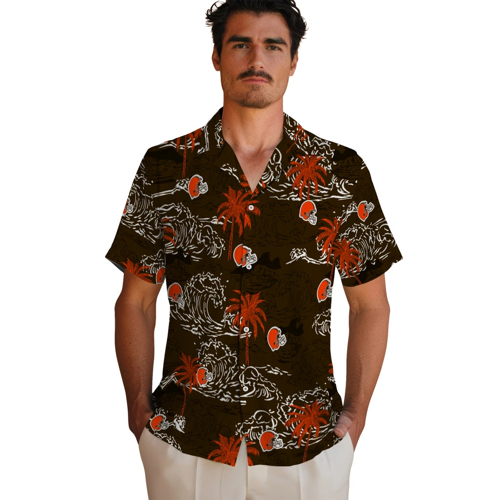Cleveland Browns Hawaiian Shirt - Wave Palm | Moonbestprint