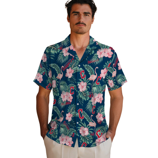Cleveland Guardians Hawaiian Shirt - Flamingo and Hibiscus | Moonbestprint