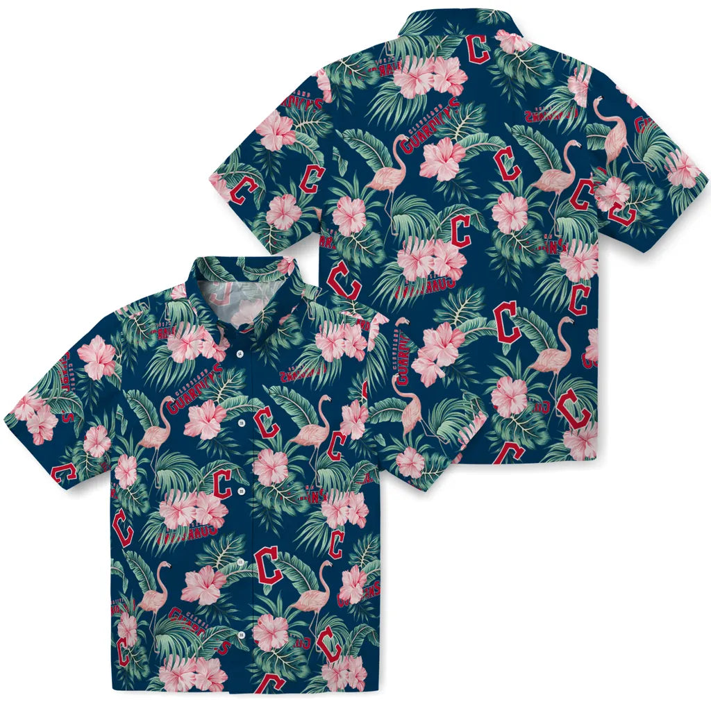 Cleveland Guardians Hawaiian Shirt - Flamingo and Hibiscus | Moonbestprint