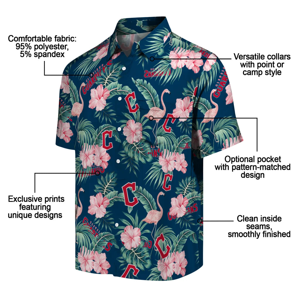 Cleveland Guardians Hawaiian Shirt - Flamingo and Hibiscus | Moonbestprint