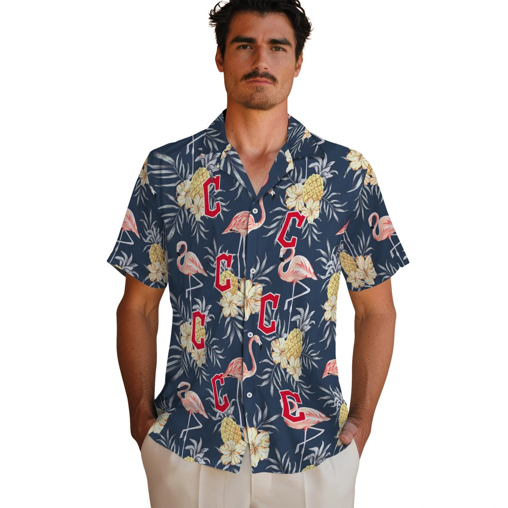 Cleveland Guardians Hawaiian Shirt - Flamingo Hibiscus | Moonbestprint