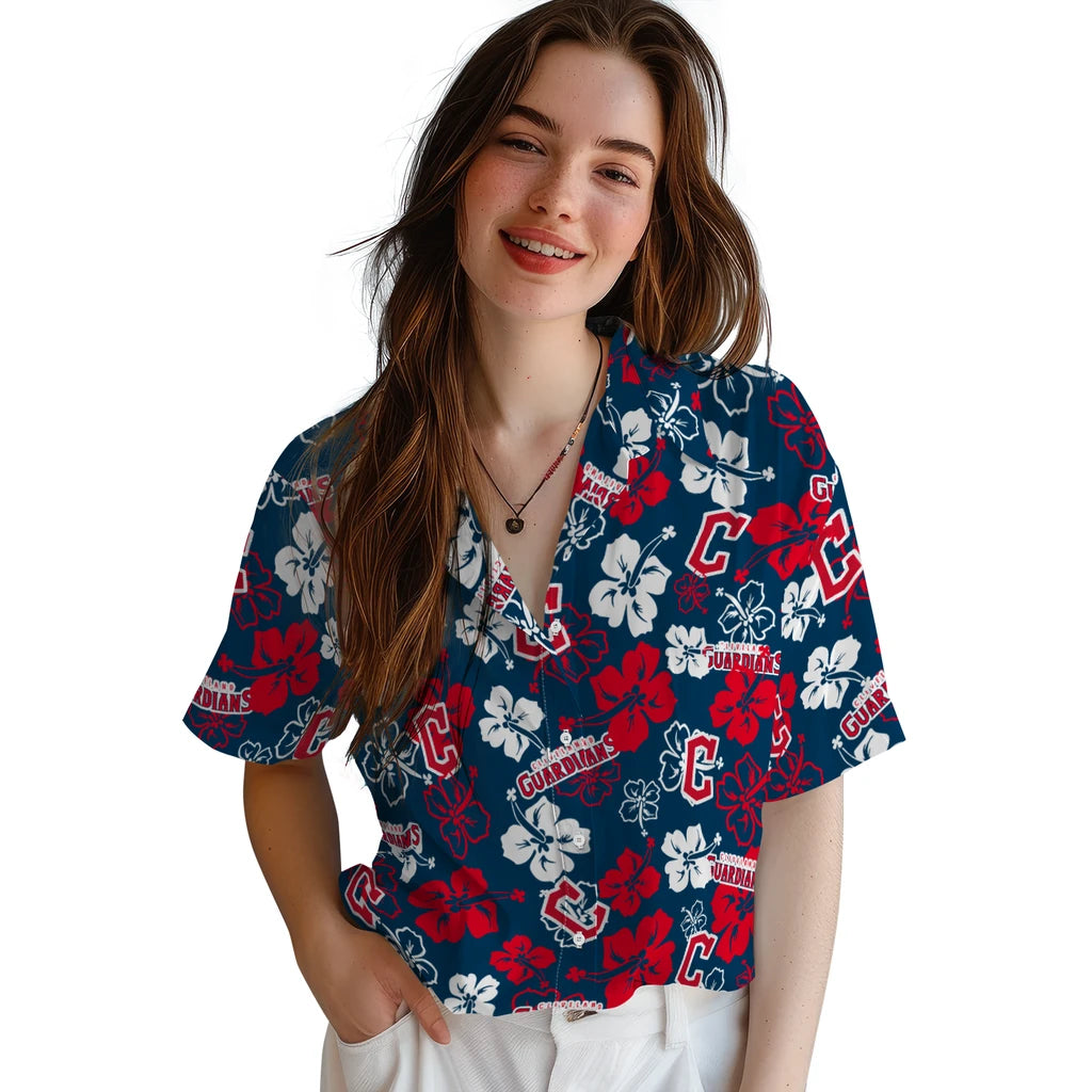 Cleveland Guardians Hawaiian Shirt - Hibiscus Flower Design | Moonbestprint