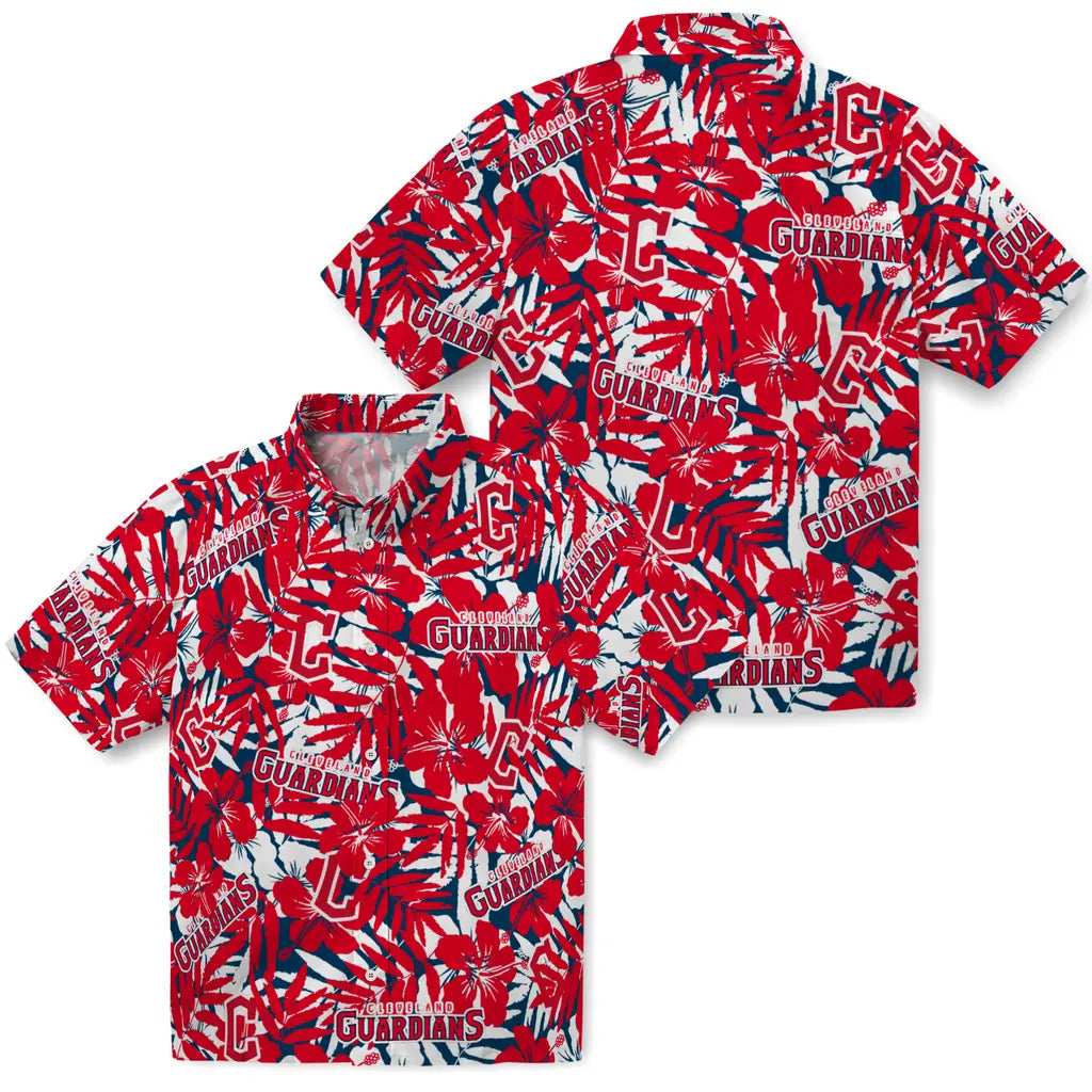 Cleveland Guardians Hawaiian Shirt - Hibiscus Overlay | Moonbestprint