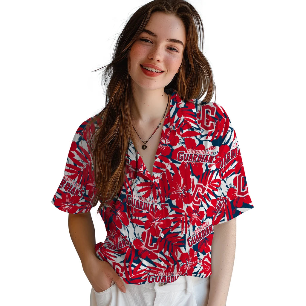 Cleveland Guardians Hawaiian Shirt - Hibiscus Overlay | Moonbestprint