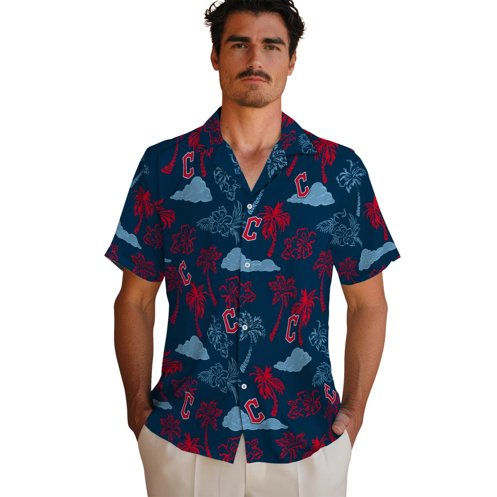 Cleveland Guardians Hawaiian Shirt - Palm And Clouds | Moonbestprint