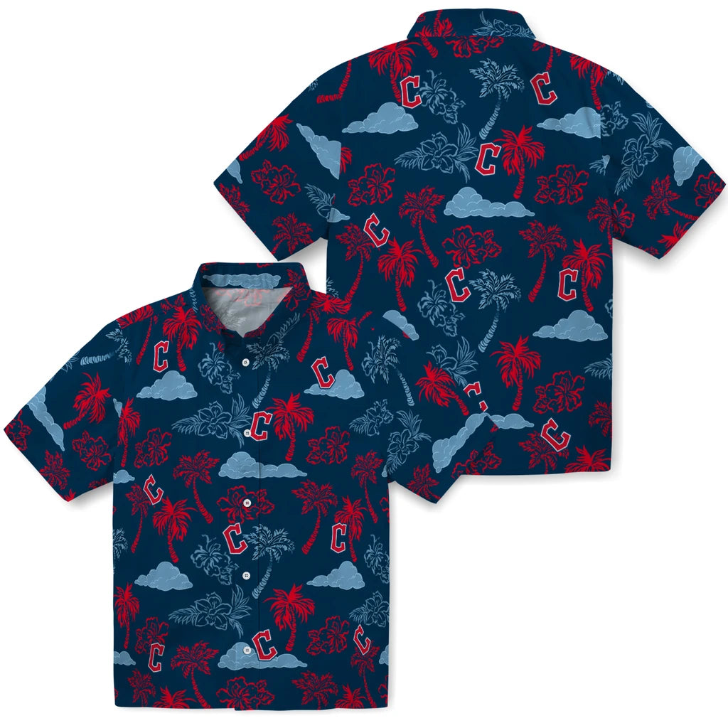 Cleveland Guardians Hawaiian Shirt - Palm And Clouds | Moonbestprint