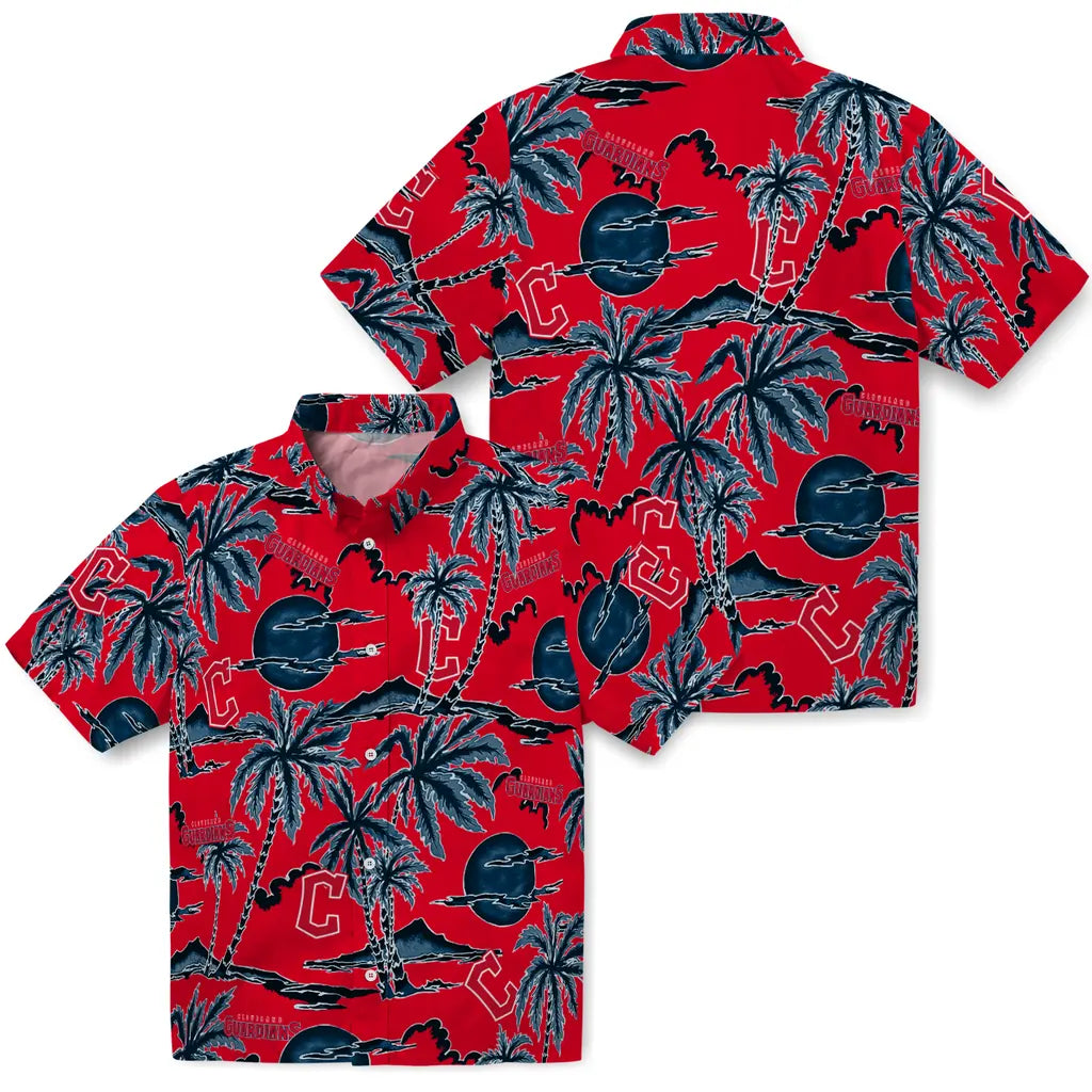 Cleveland Guardians Hawaiian Shirt - Palm Sunset | Moonbestprint