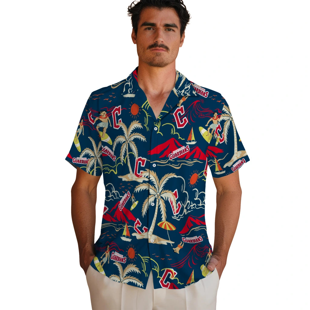 Cleveland Guardians Hawaiian Shirt - Palm Tree Island | Moonbestprint