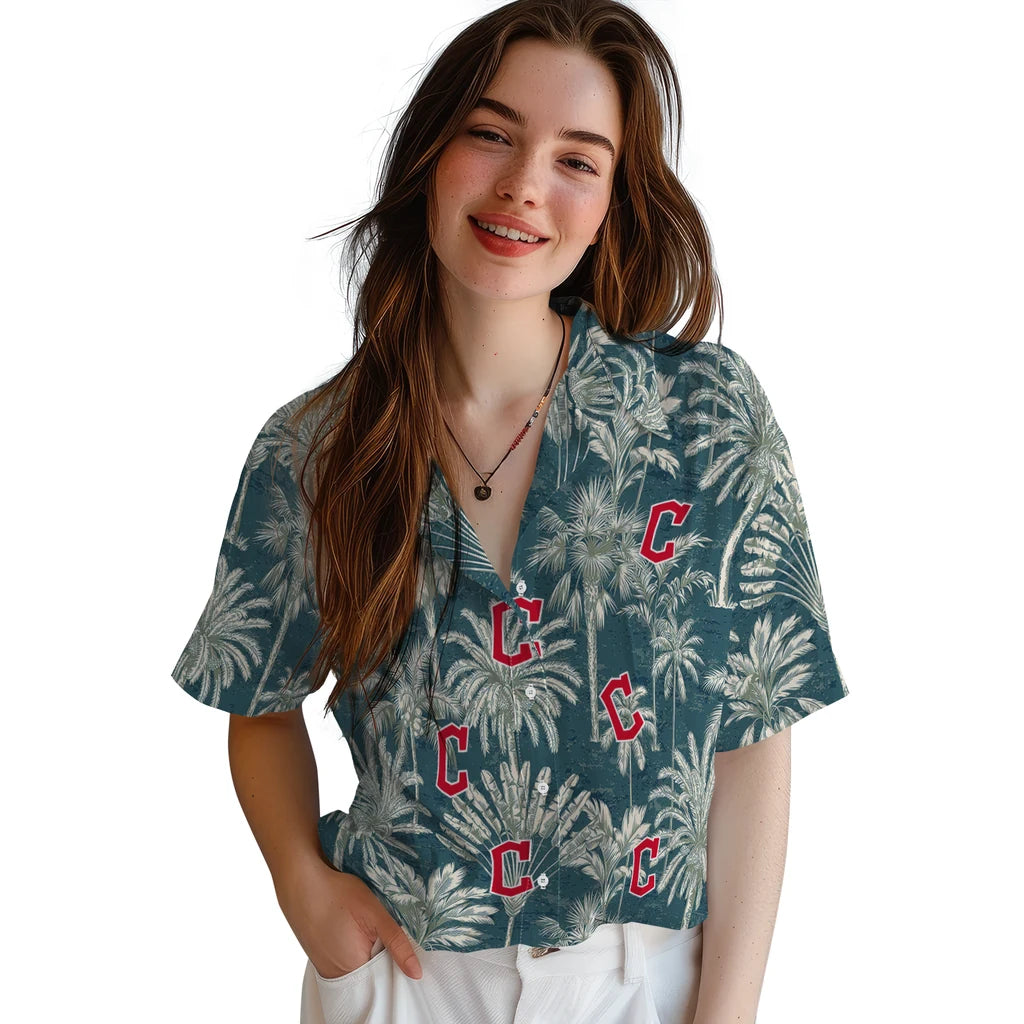 Cleveland Guardians Hawaiian Shirt - Vintage Palm Tree | Moonbestprint