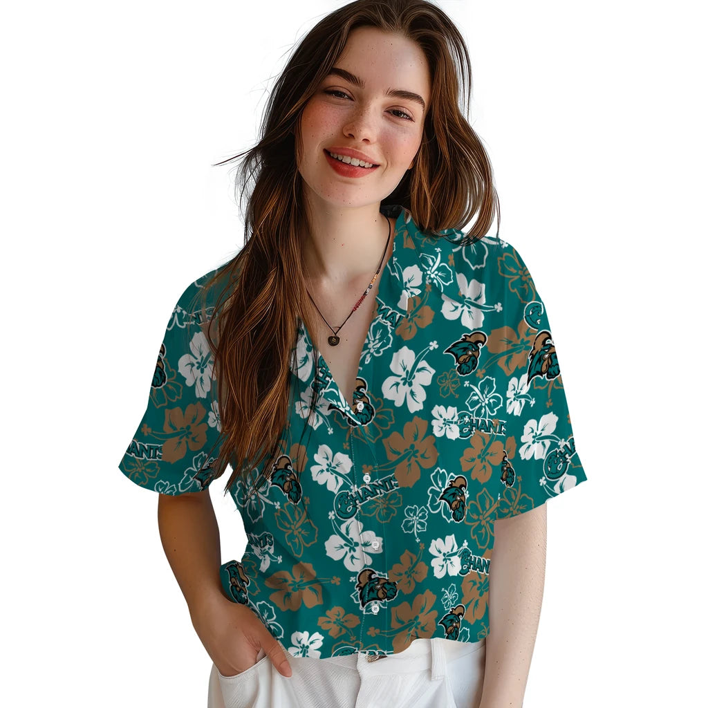 Coastal Carolina Chanticleers Hawaiian Shirt - Hibiscus Flower Design | Moonbestprint