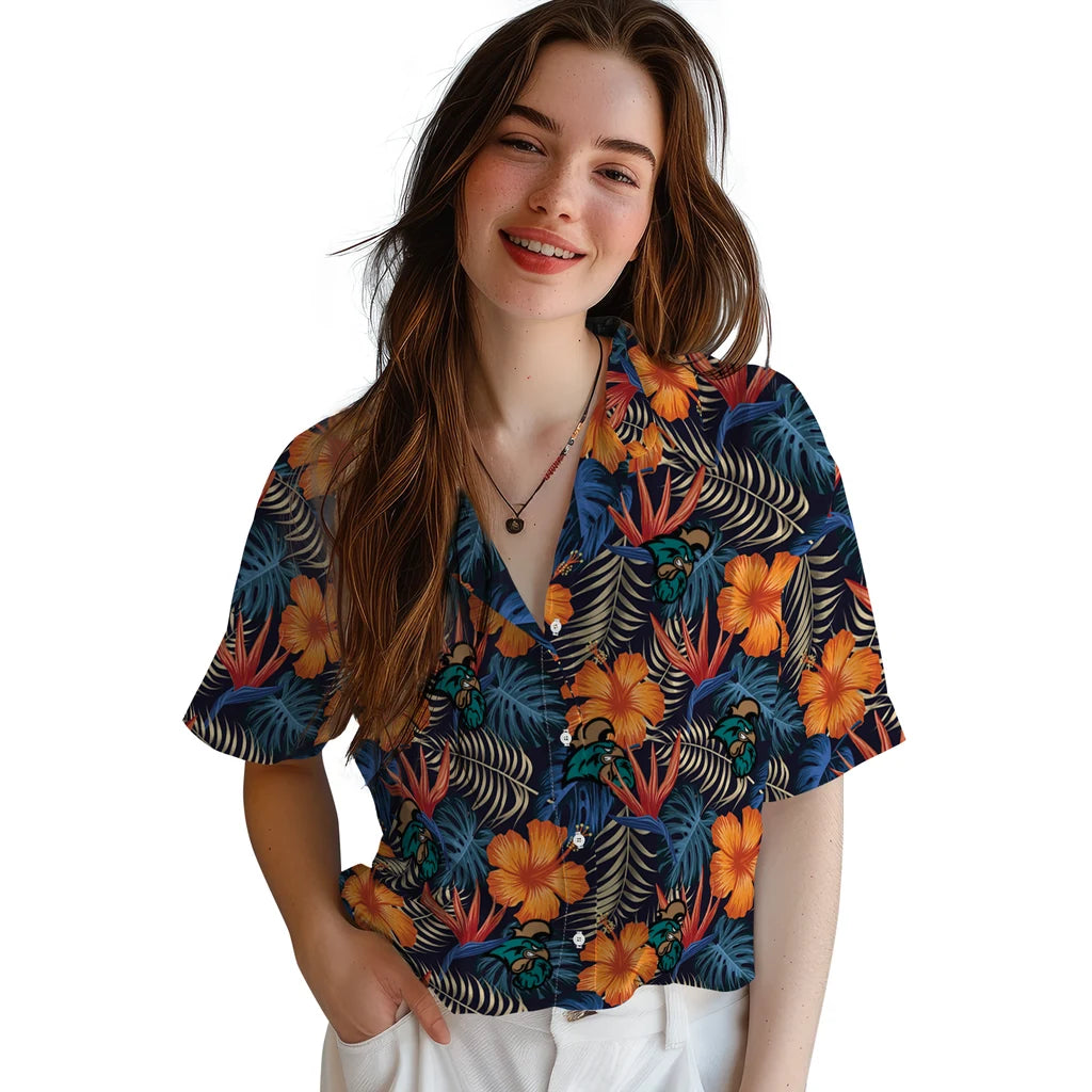 Coastal Carolina Chanticleers Hawaiian Shirt - Hibiscus Foliage | Moonbestprint