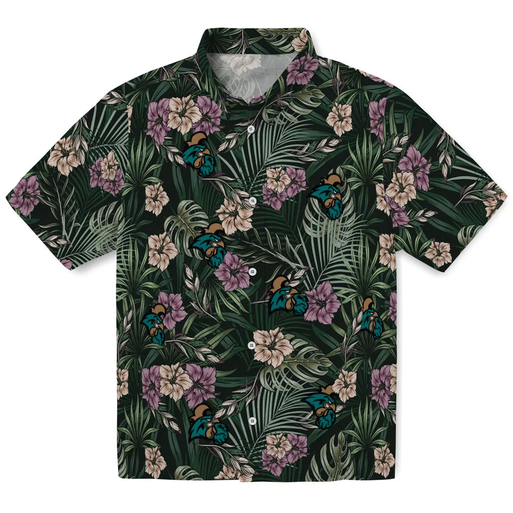 Coastal Carolina Chanticleers Hawaiian Shirt - Hibiscus Leaves Pattern | Moonbestprint