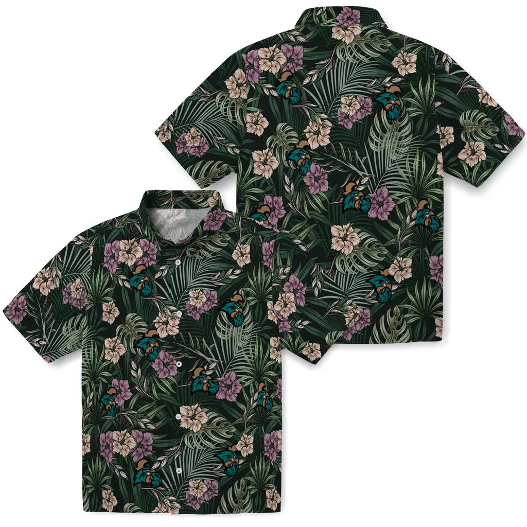 Coastal Carolina Chanticleers Hawaiian Shirt - Hibiscus Leaves Pattern | Moonbestprint