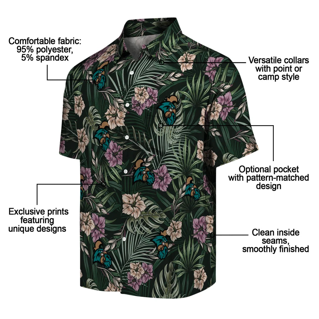 Coastal Carolina Chanticleers Hawaiian Shirt - Hibiscus Leaves Pattern | Moonbestprint