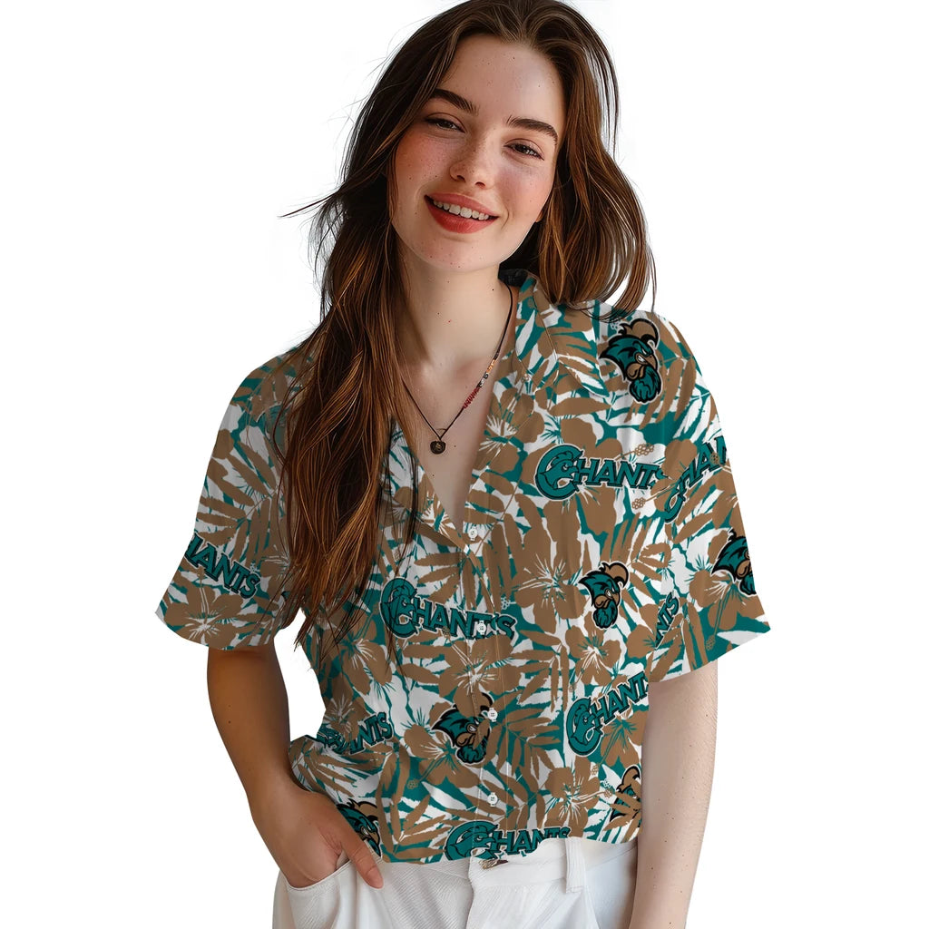 Coastal Carolina Chanticleers Hawaiian Shirt - Hibiscus Overlay | Moonbestprint