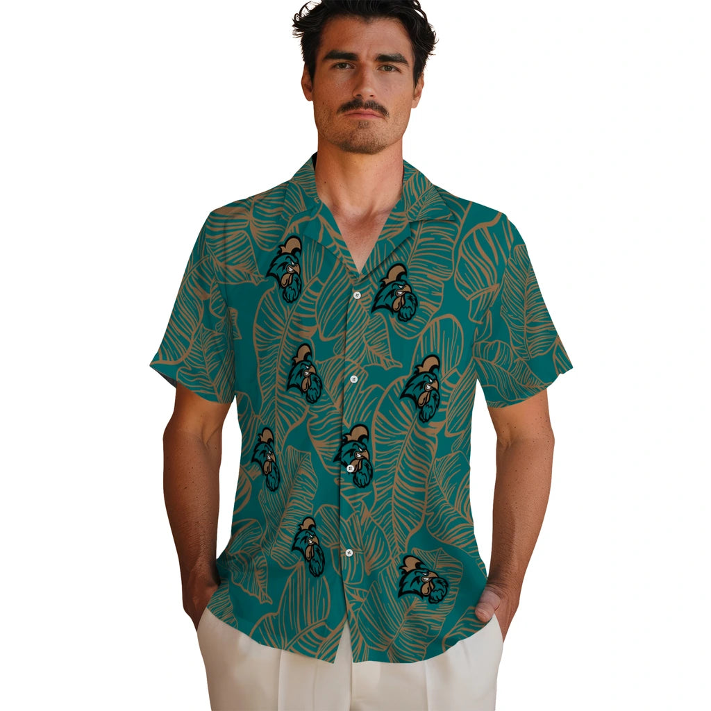 Coastal Carolina Chanticleers Hawaiian Shirt - Leaf Outline | Moonbestprint