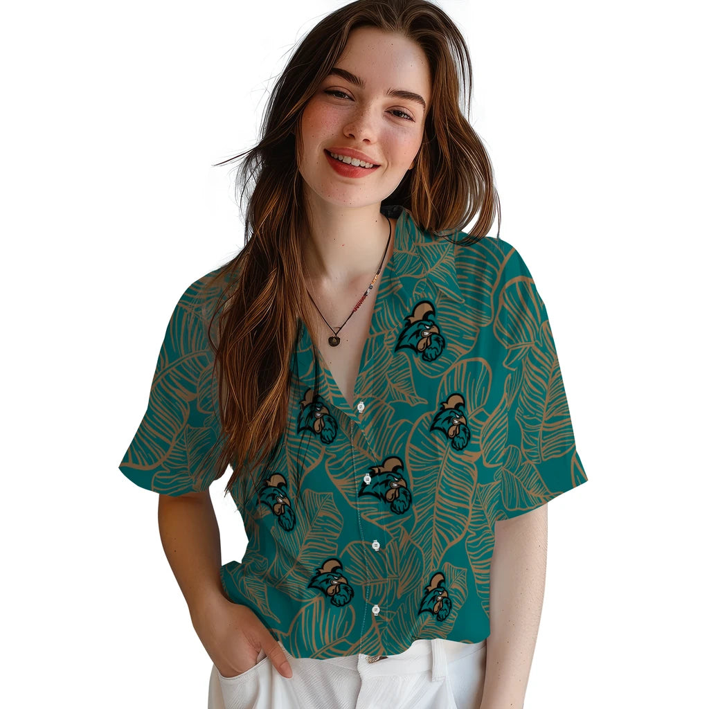 Coastal Carolina Chanticleers Hawaiian Shirt - Leaf Outline | Moonbestprint
