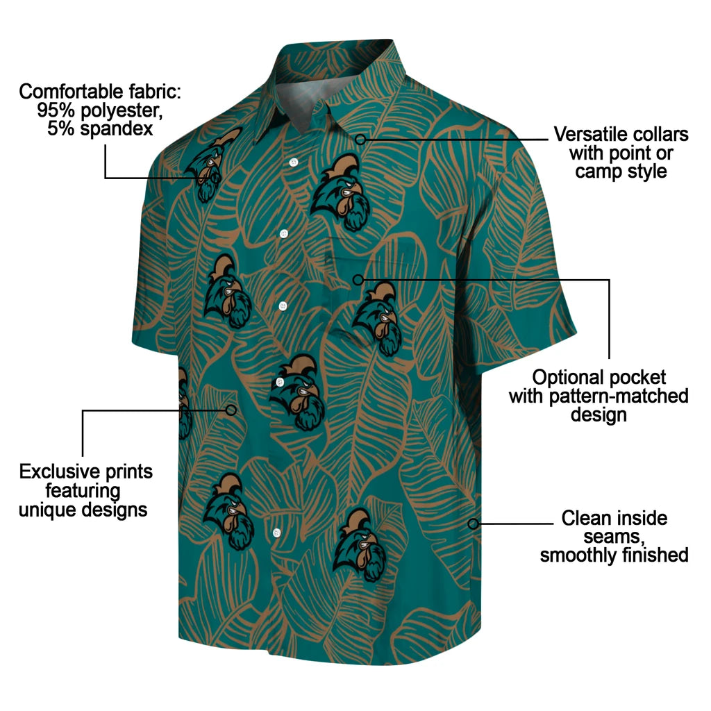 Coastal Carolina Chanticleers Hawaiian Shirt - Leaf Outline | Moonbestprint