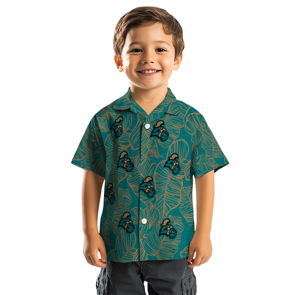 Coastal Carolina Chanticleers Hawaiian Shirt - Leaf Outline | Moonbestprint