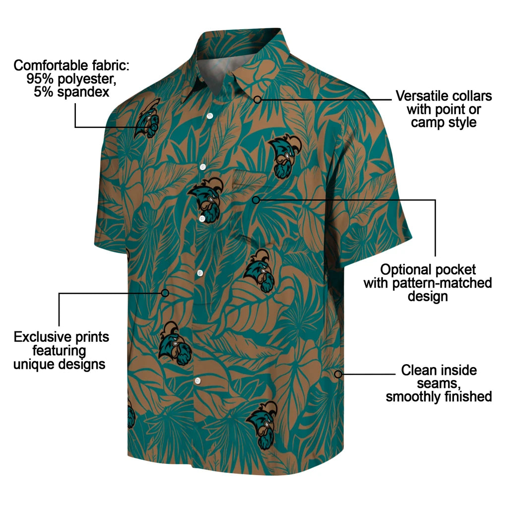 Coastal Carolina Chanticleers Hawaiian Shirt - Monstera Layer | Moonbestprint