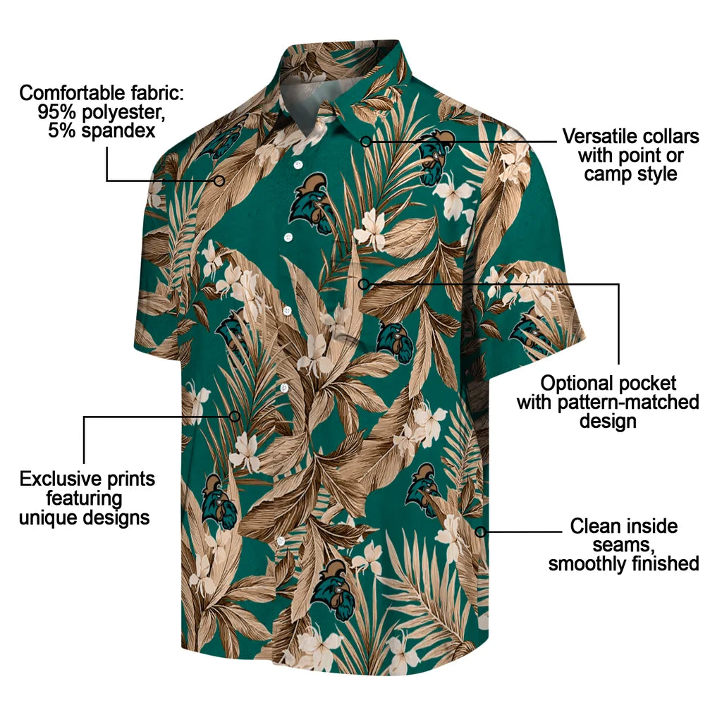 Coastal Carolina Chanticleers Hawaiian Shirt - Palm Leaves | Moonbestprint
