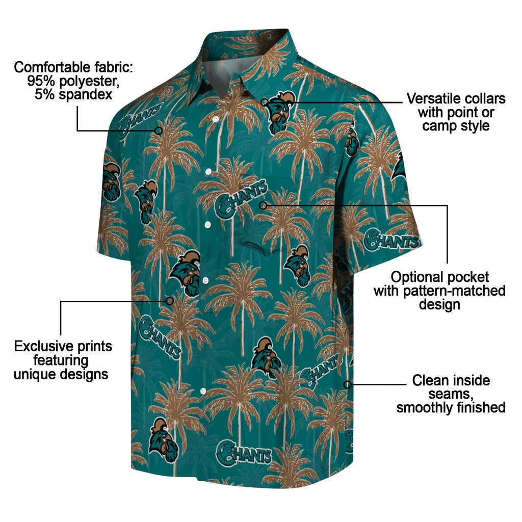 Coastal Carolina Chanticleers Hawaiian Shirt - Palm Tree Motif | Moonbestprint
