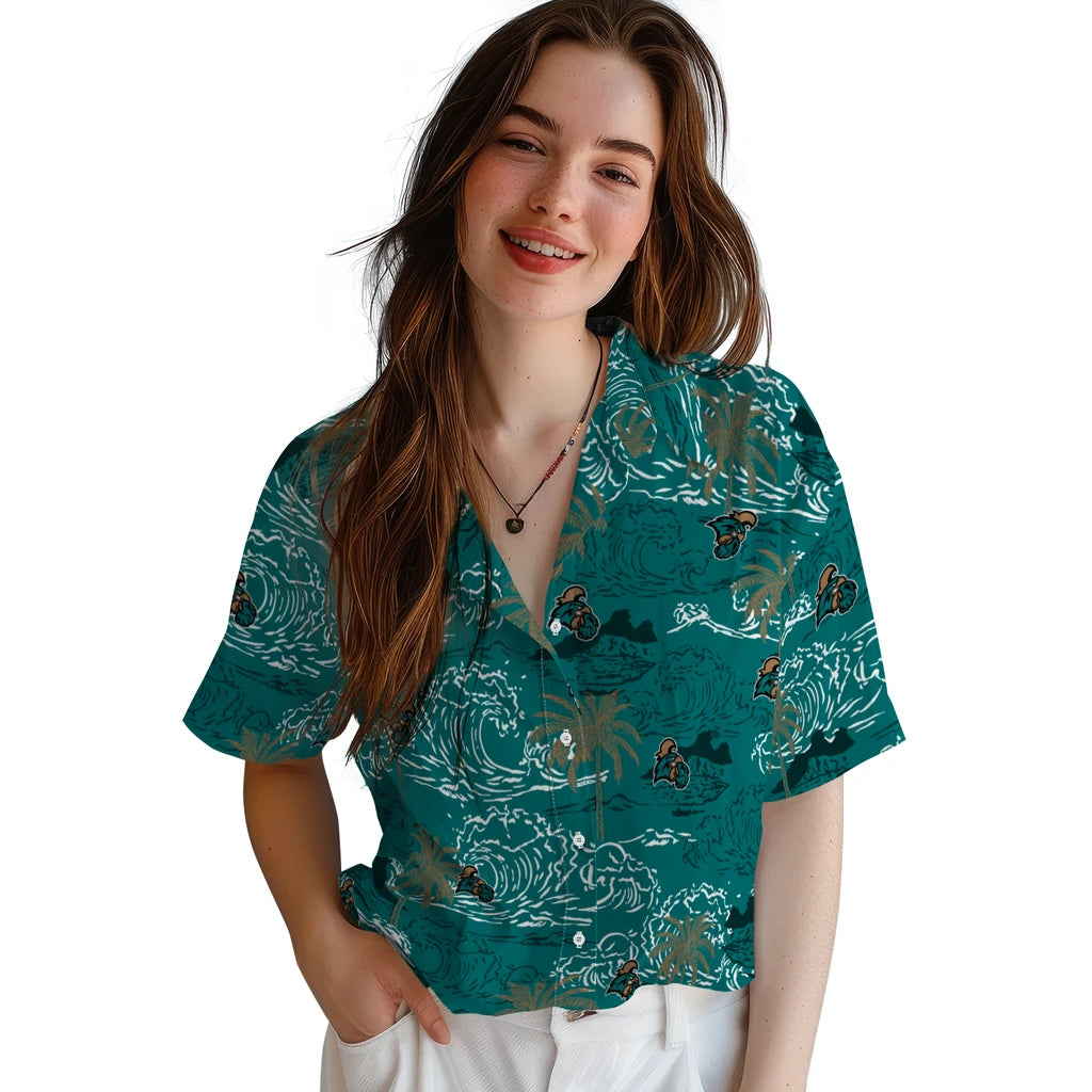 Coastal Carolina Chanticleers Hawaiian Shirt - Wave Palm | Moonbestprint