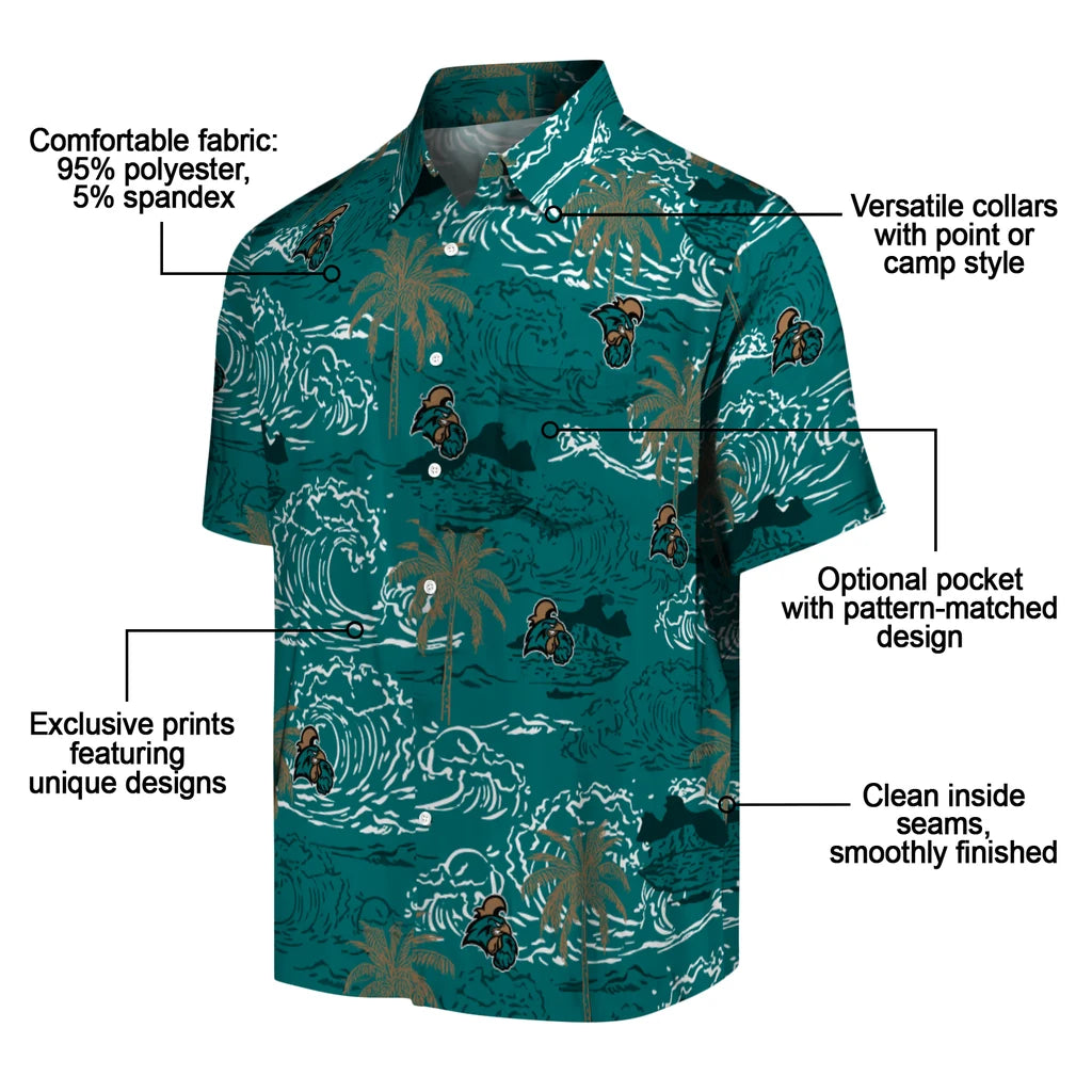 Coastal Carolina Chanticleers Hawaiian Shirt - Wave Palm | Moonbestprint