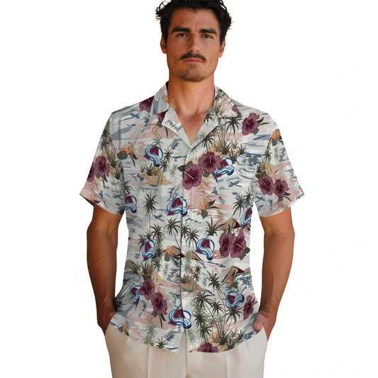 Colorado Avalanche Hawaiian Shirt - Hibiscus Seaside | Moonbestprint