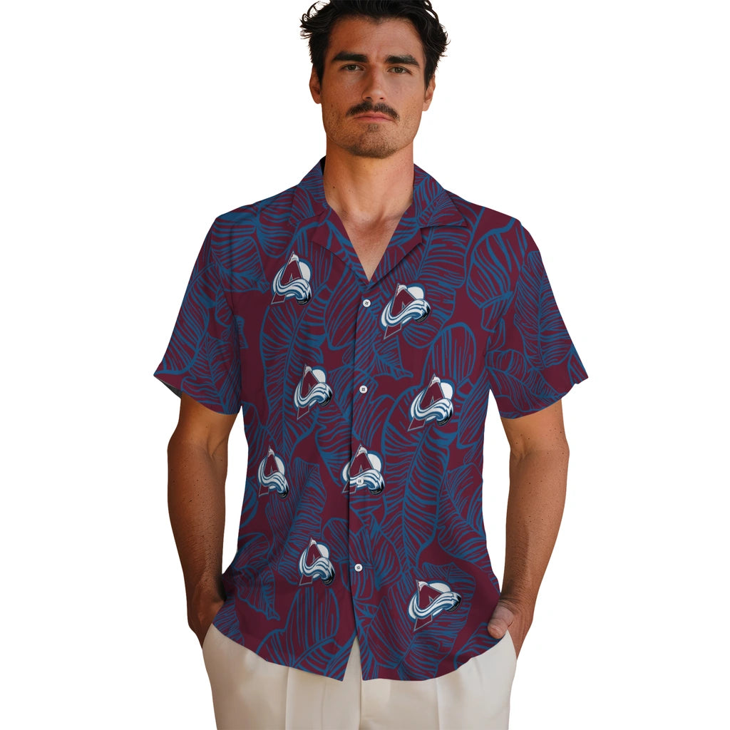 Colorado Avalanche Hawaiian Shirt - Leaf Outline | Moonbestprint