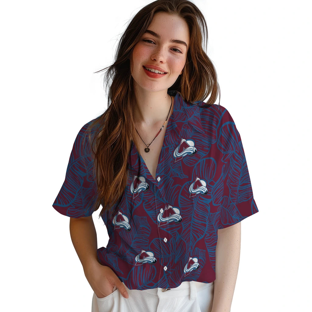 Colorado Avalanche Hawaiian Shirt - Leaf Outline | Moonbestprint