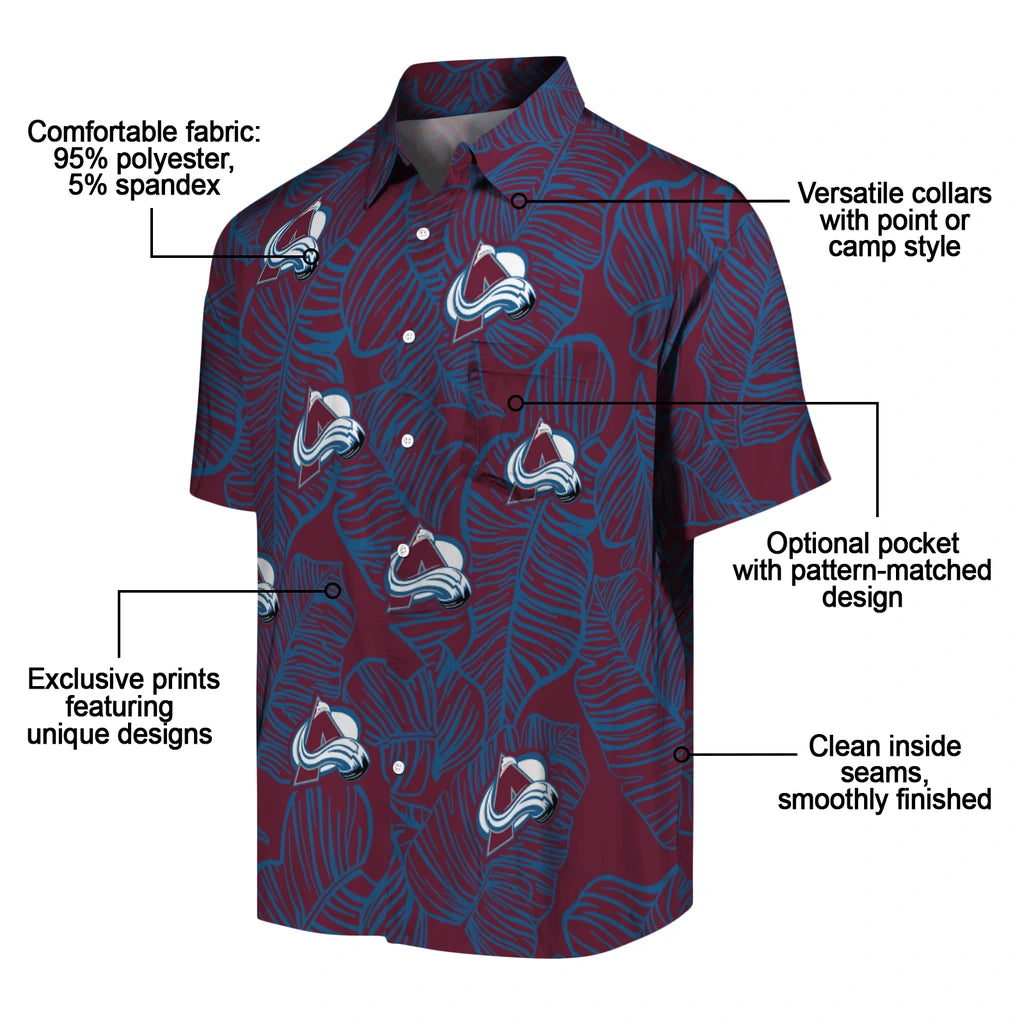 Colorado Avalanche Hawaiian Shirt - Leaf Outline | Moonbestprint