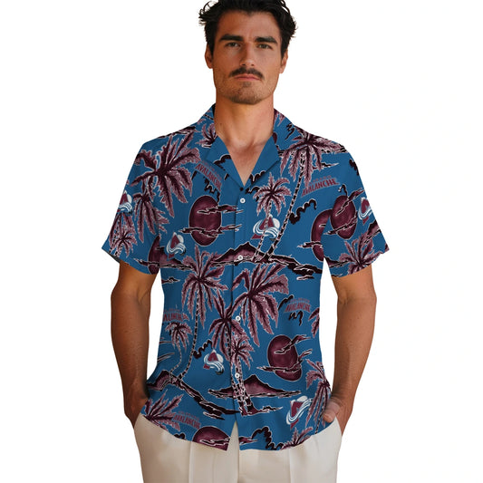 Colorado Avalanche Hawaiian Shirt - Palm Sunset | Moonbestprint