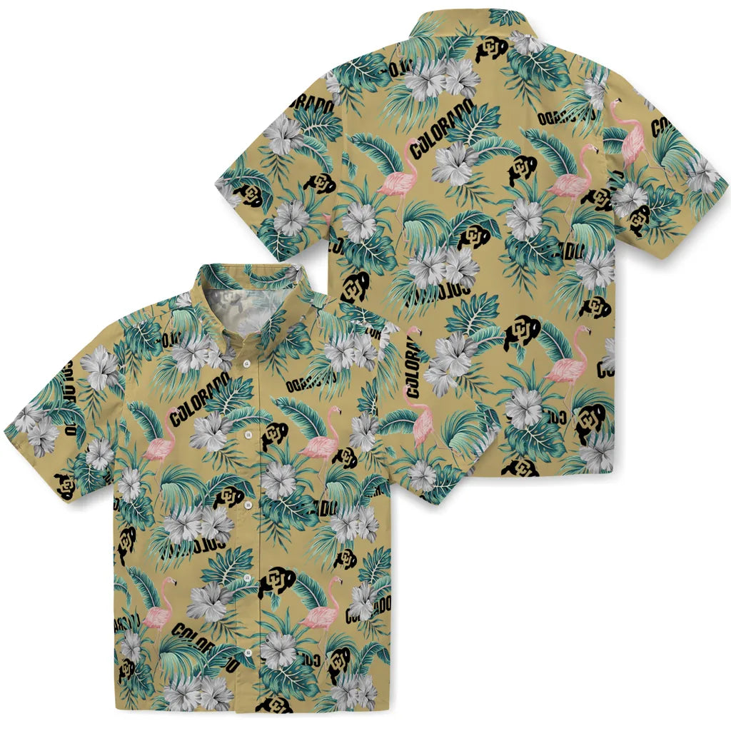 Colorado Buffaloes Hawaiian Shirt - Flamingo and Hibiscus | Moonbestprint
