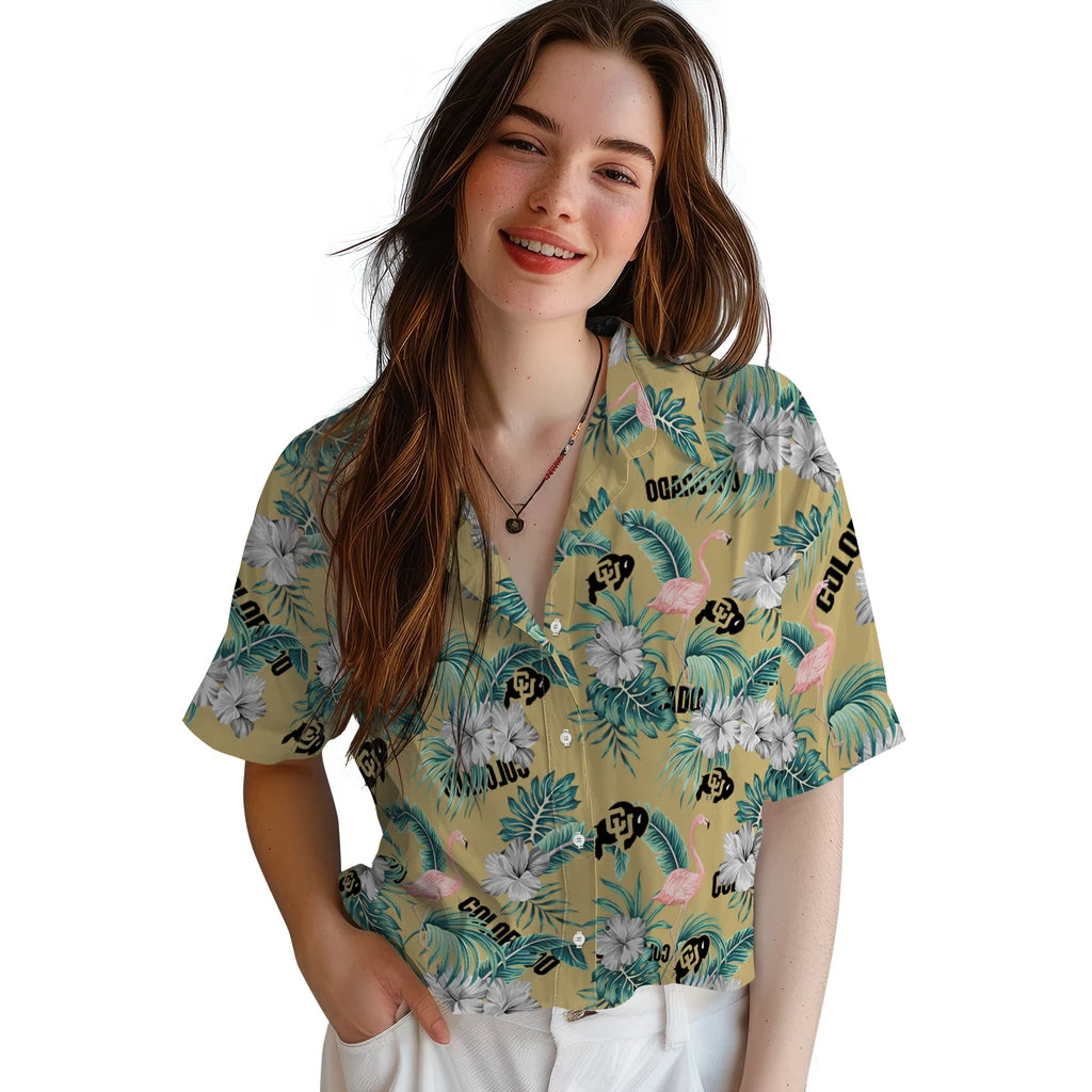 Colorado Buffaloes Hawaiian Shirt - Flamingo and Hibiscus | Moonbestprint