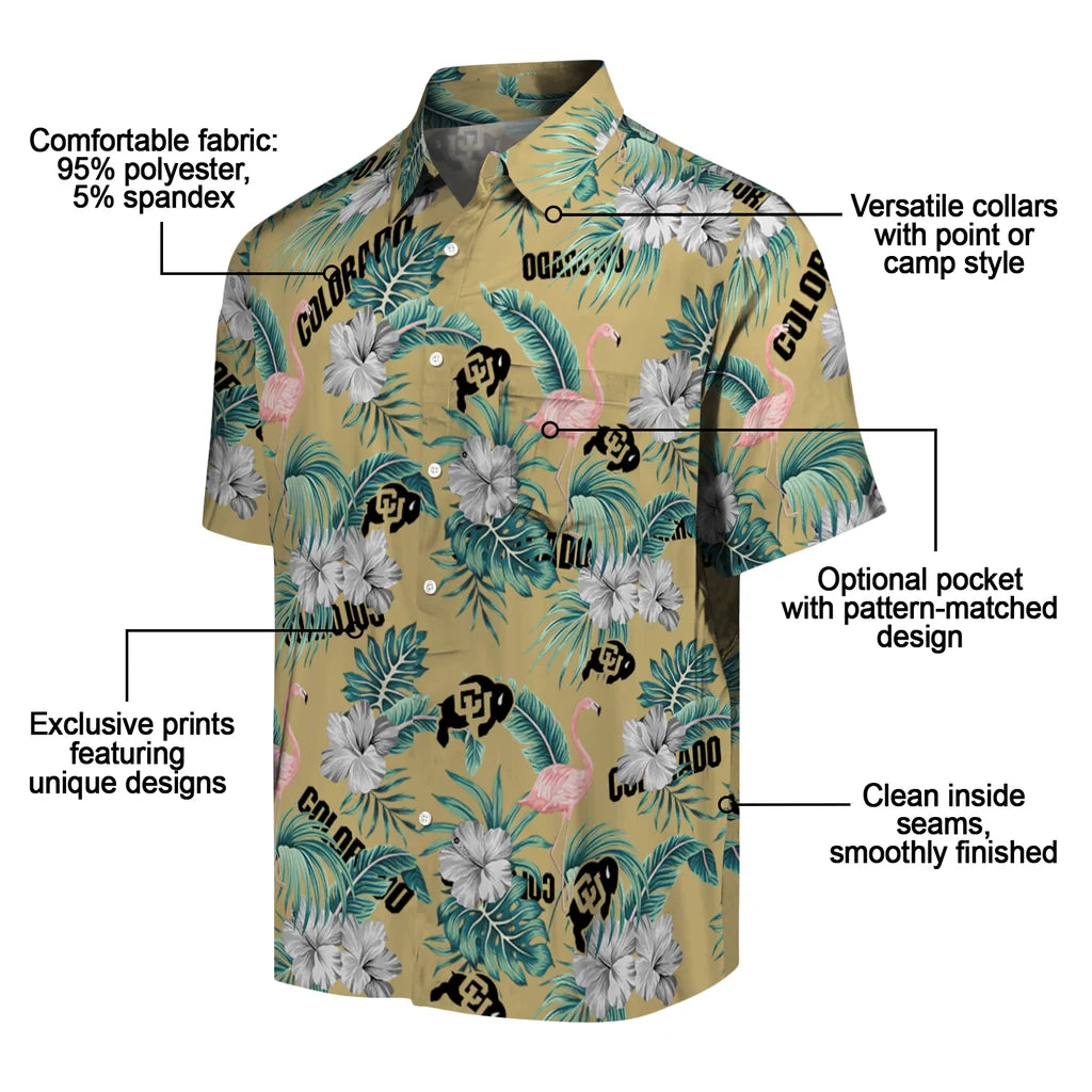 Colorado Buffaloes Hawaiian Shirt - Flamingo and Hibiscus | Moonbestprint