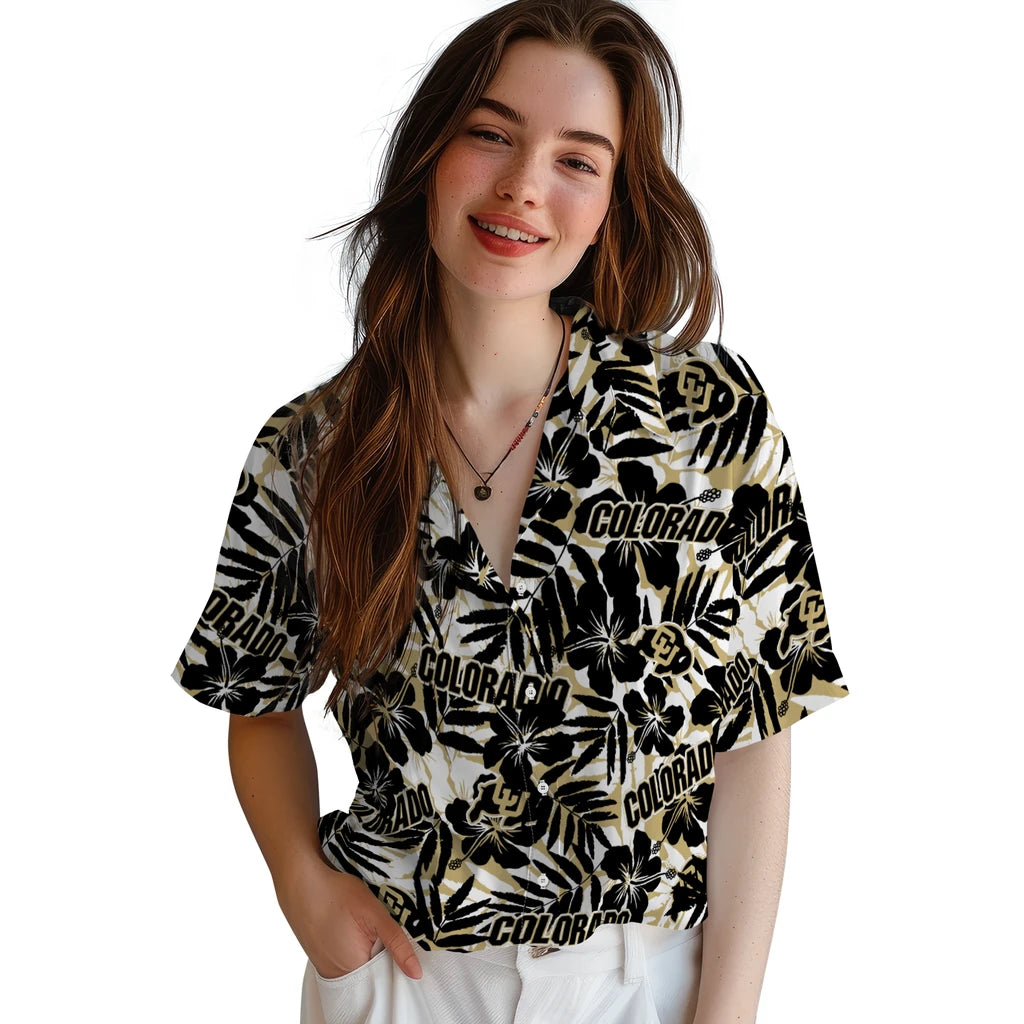 Colorado Buffaloes Hawaiian Shirt - Hibiscus Overlay | Moonbestprint