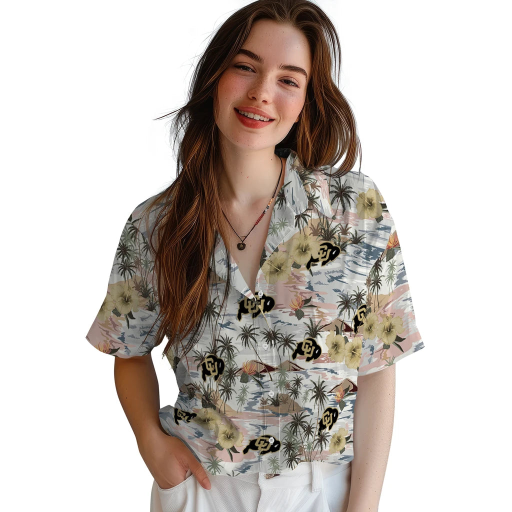 Colorado Buffaloes Hawaiian Shirt - Hibiscus Seaside | Moonbestprint