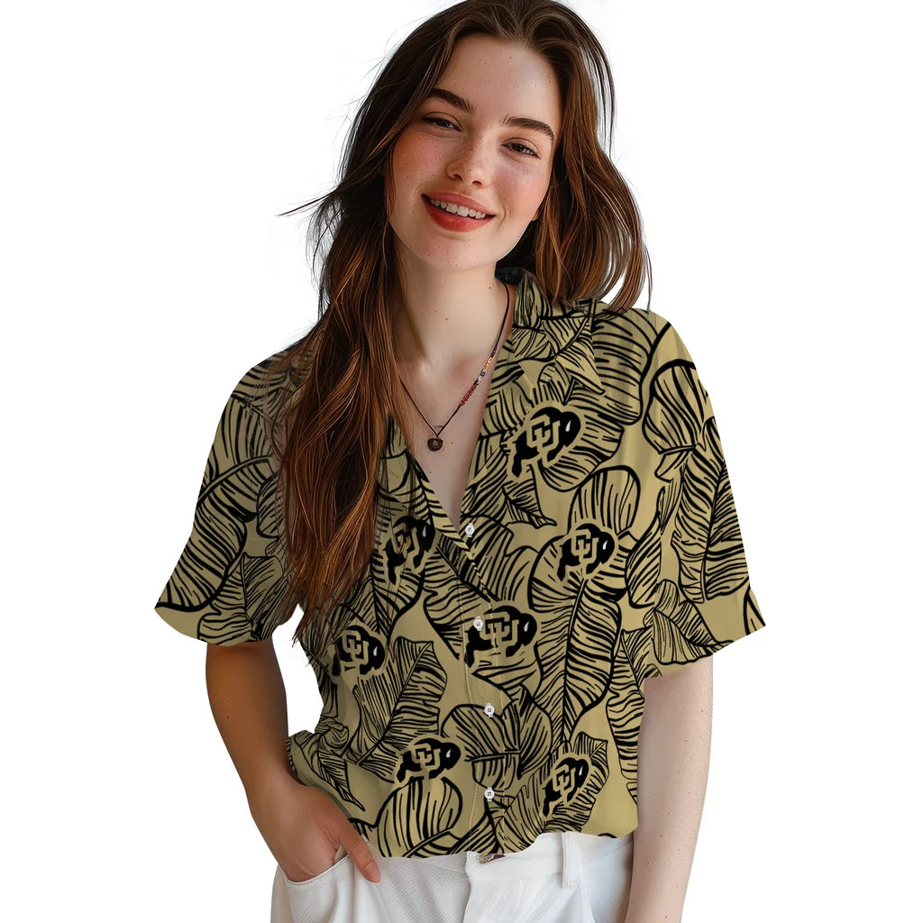 Colorado Buffaloes Hawaiian Shirt - Leaf Outline | Moonbestprint