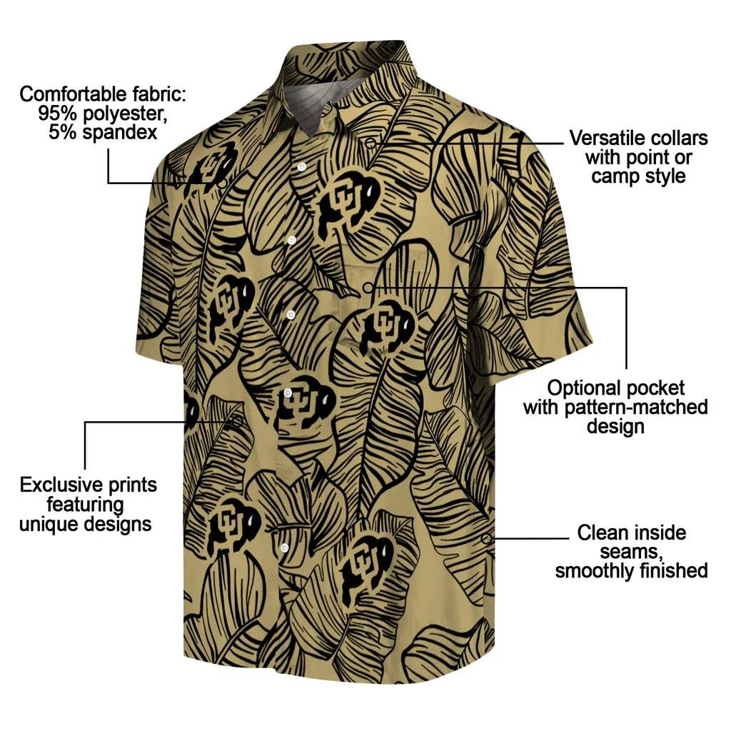 Colorado Buffaloes Hawaiian Shirt - Leaf Outline | Moonbestprint
