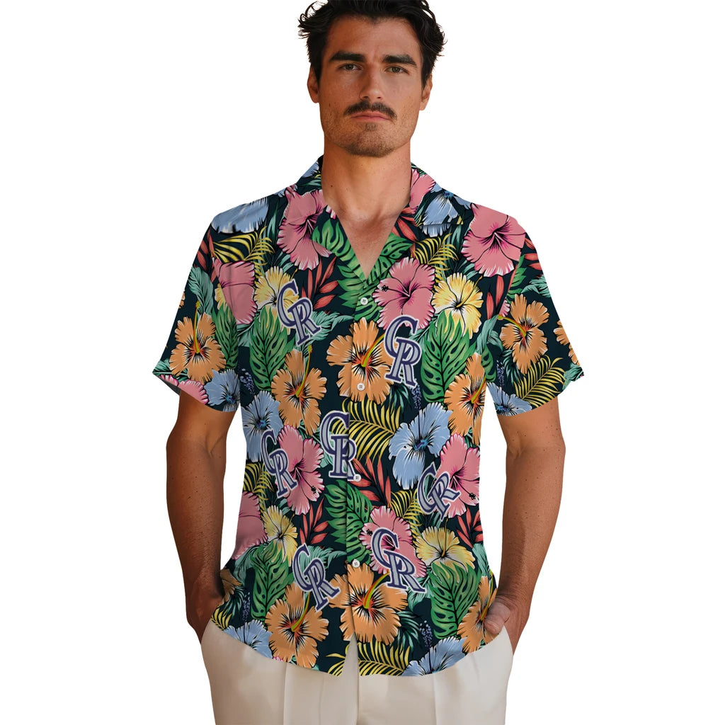 Colorado Rockies Hawaiian Shirt - Brilliant Hibiscus Garden | Moonbestprint