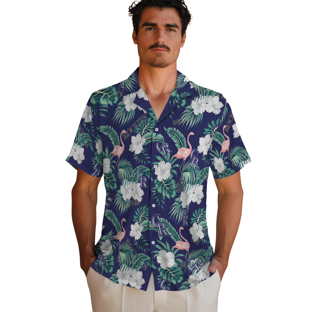 Colorado Rockies Hawaiian Shirt - Flamingo and Hibiscus | Moonbestprint